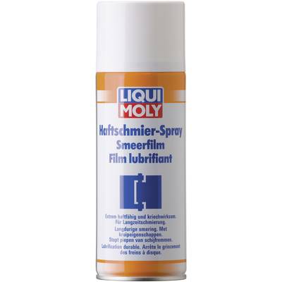 White, blue and orange spray can with the inscription 'LIQUI MOLY Adhesive Lubricant Spray'. Product for long-term lubrication and noise reduction.
