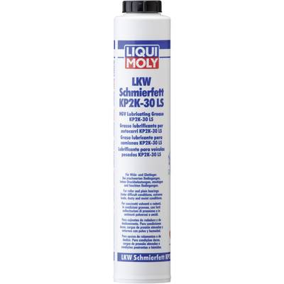 Lubricating technology cartridge by Liqui Moly brand. Blue and white packaging with inscription 'LKW Lubricating Grease KP2K-30 LS' in multiple languages.