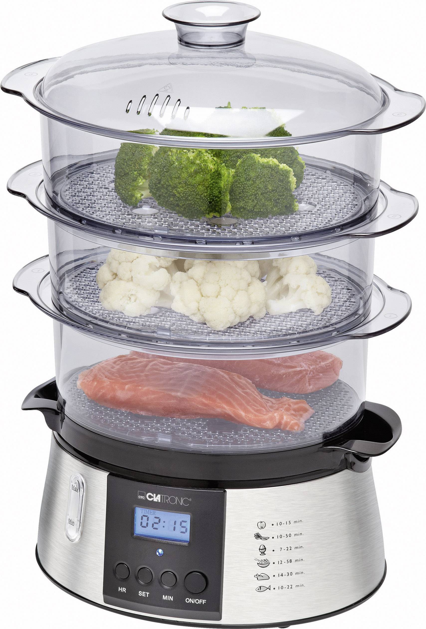 Clatronic DG3547 Steam cooker with display, Timer function Stainless steel, Black