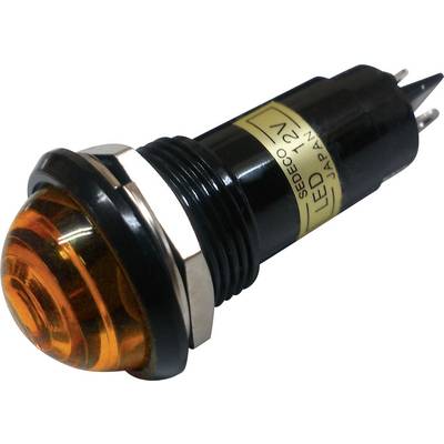A 12V orange LED indicator light from Sedeco, cylindrical in shape, with connection terminals visible and a 'Japan' label.