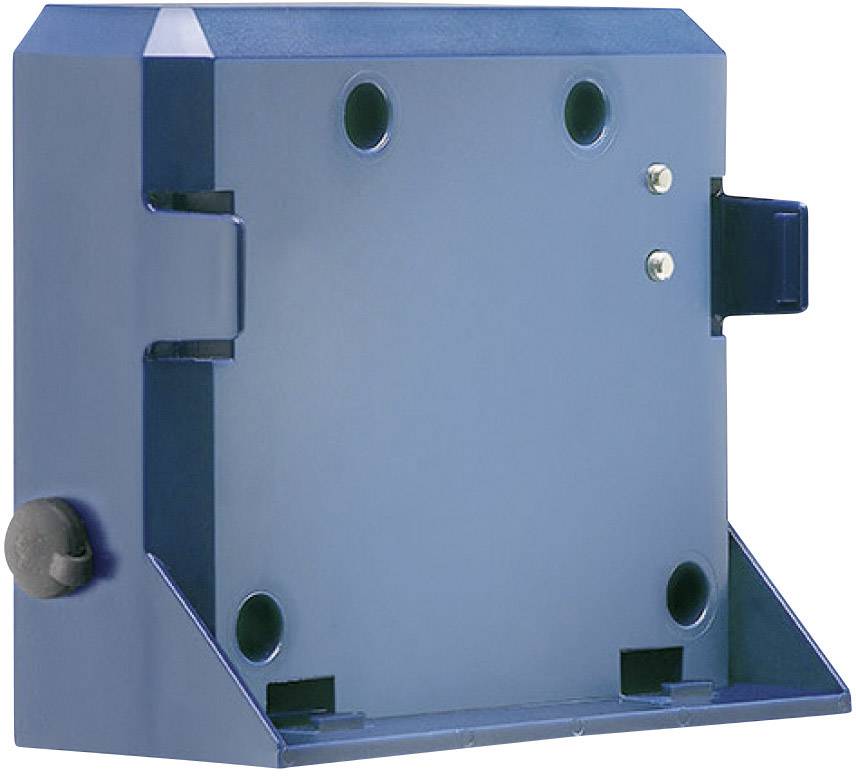 Blue plastic housing with a diamond-shaped front panel and mounting apertures. Suitable for electronic applications.