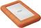An external hard drive with an orange rubber edge, marked with 'LaCie' in the centre. It is known for its robustness.
