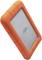 Portable external hard drive with an orange protective case, branded with 'Lacie'.