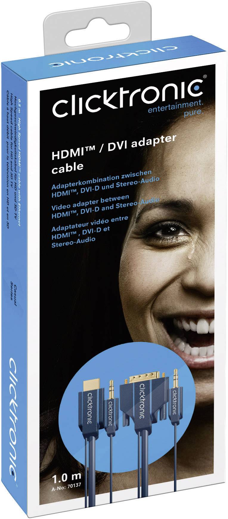 clicktronic DVI / HDMI / Jack Cable 2.00 m Blue 70138 gold plated