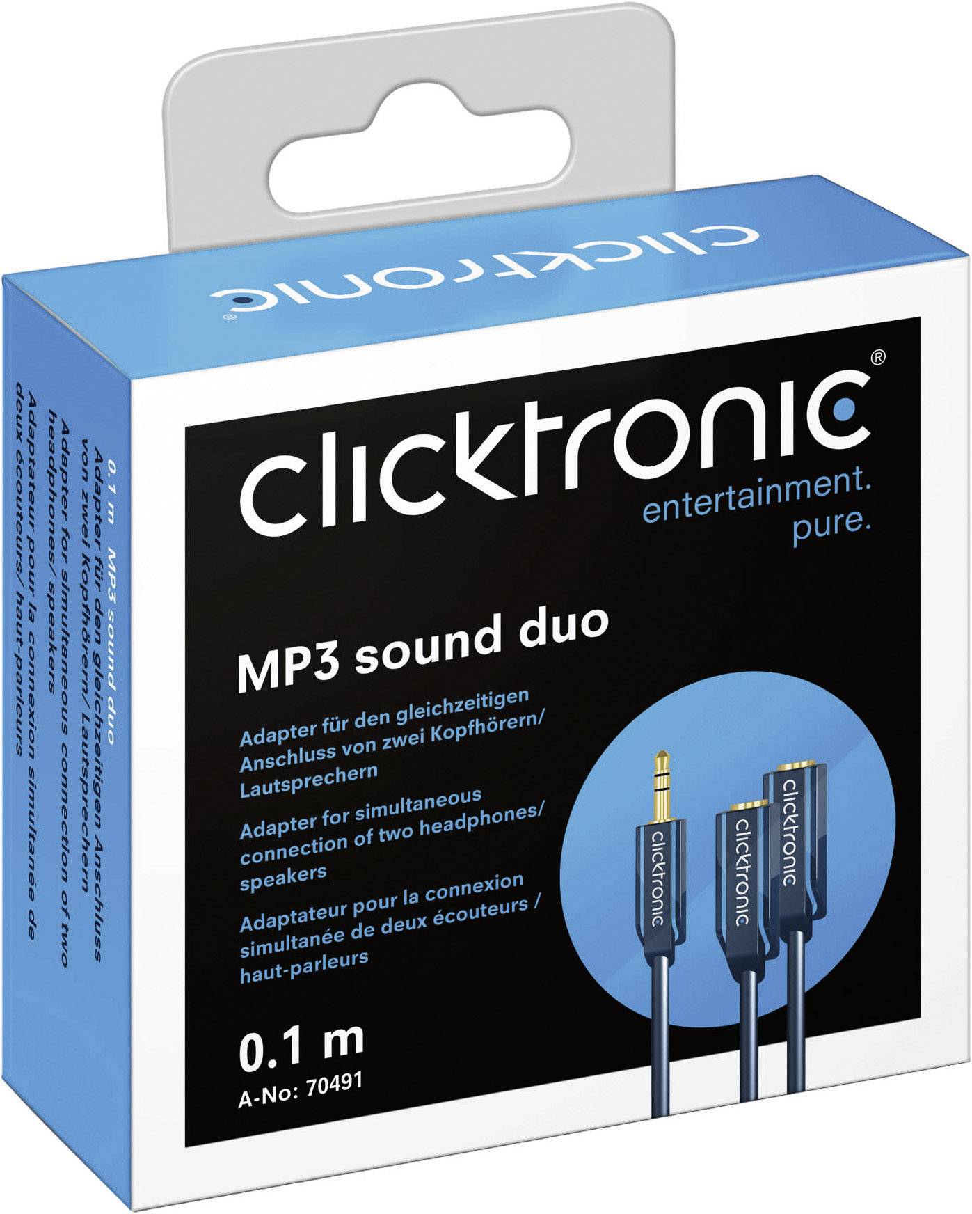 clicktronic 70491 70491 Jack Audio/phono Y adapter [1x Jack plug 3.5 mm - 2x Jack socket 3.5 mm] Blue-2