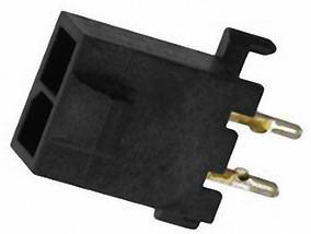 A black, two-pole connector with two metal pins serving for electrical connection.