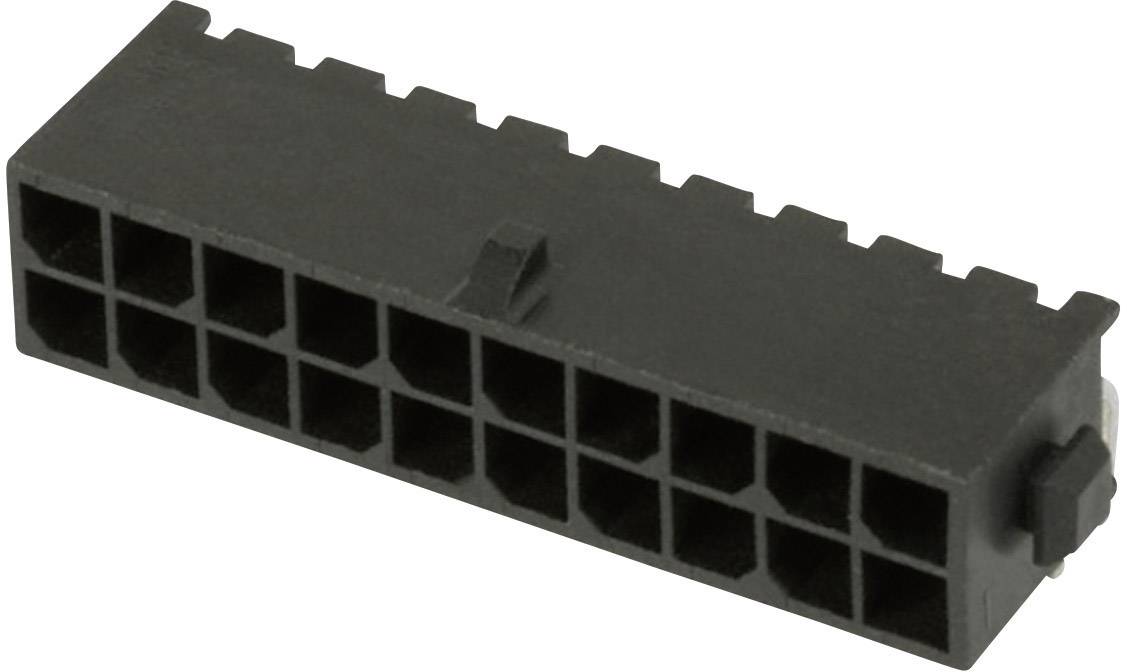 A black connector with 24 square openings, commonly used in computers to power motherboards.