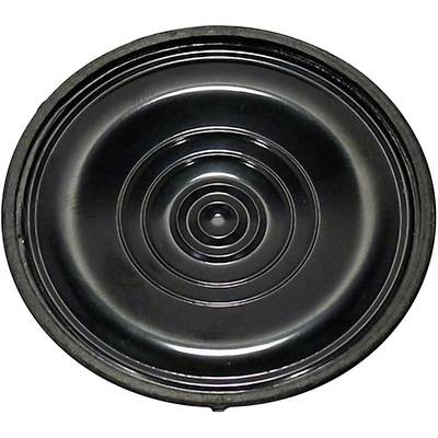 A black speaker driver with concentric circles and an edge, as used in audio equipment.