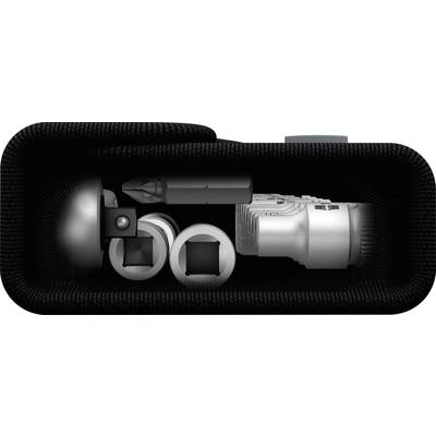A tool set comprising various screwdriver heads and a torch, neatly arranged in a black box.