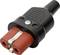 A black, two-pole plug with a red connection, suitable for audio or electronic devices, against a white background.