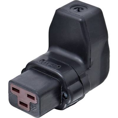 Black, angled electrical plug with a three-pin connection at the front, suitable for specialised devices or applications.