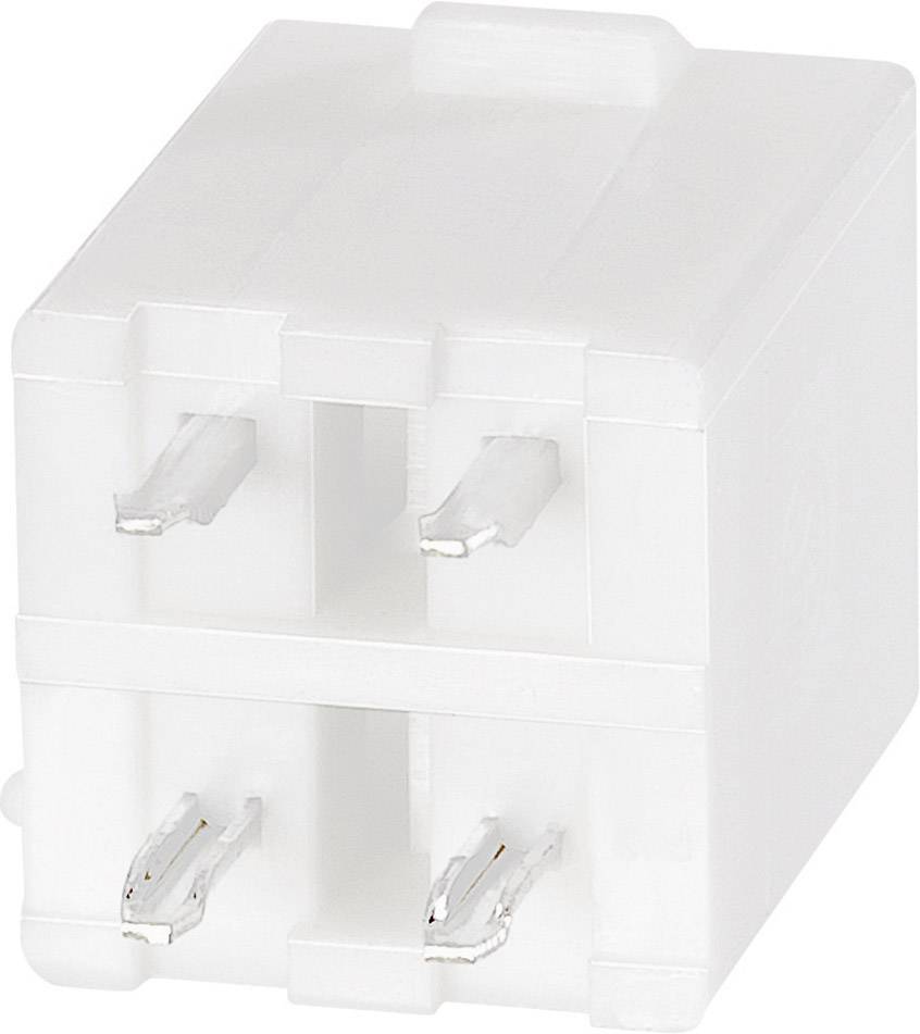 A rectangular, white plastic plug with four protruding metal pins, commonly used for electrical connections.