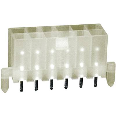 A white, six-pin electrical plug with metal pins, commonly used in computer hardware for power connections.