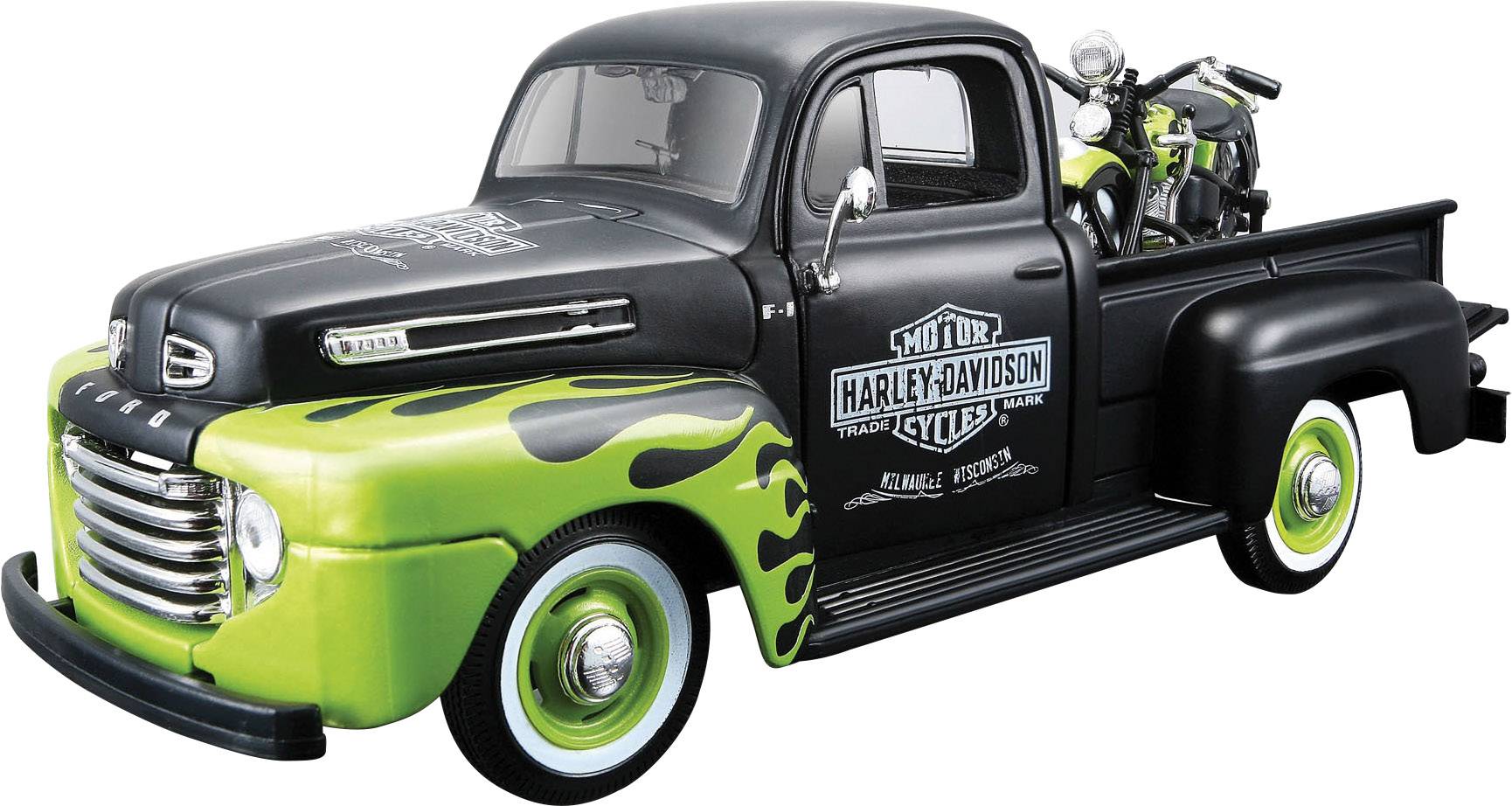 Maisto Ford Pick Up F1 ´48 und Modellmotorrad FL Panhead Harley Davidson 1:24 Model car