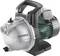 A silver water pump with a black handle and green motor. 'Metabo' brand printed on the casing.