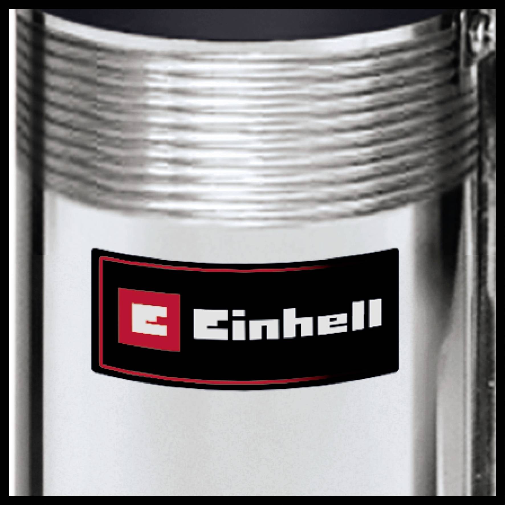 A silver metal device with a rectangular 'Einhell' logo in red and black.