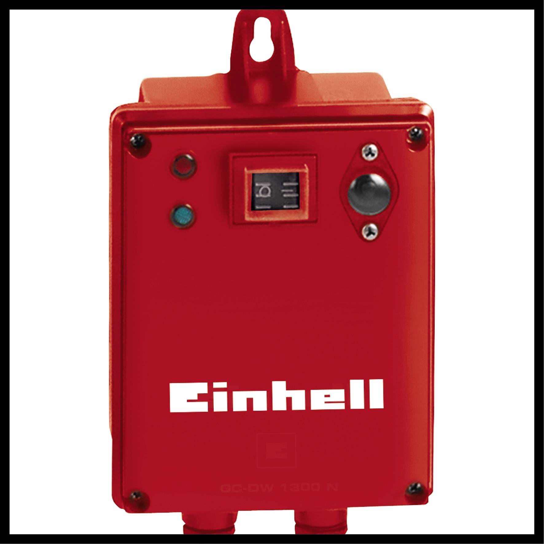 A red Einhell device, possibly a control box or control unit, with buttons and LED indicators on the front panel.