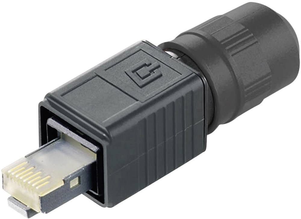 'Connectors for Industrial Network Applications' – A robust connector with multiple contact pins, suitable for Ethernet transmissions.