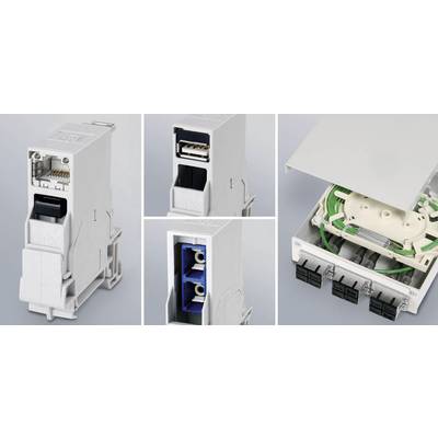 Modular telecommunications systems with various connections and coverage. Showing interior view of an opened module.