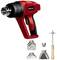 Red hot air blower with multiple nozzle attachments and a tool with a wooden handle. Suitable for removing paint and varnish.