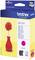 'Brother' printer cartridge packaging with an image of a red flower in a vase on a yellow background. Product model: LC121M, Ink colour: Magenta.