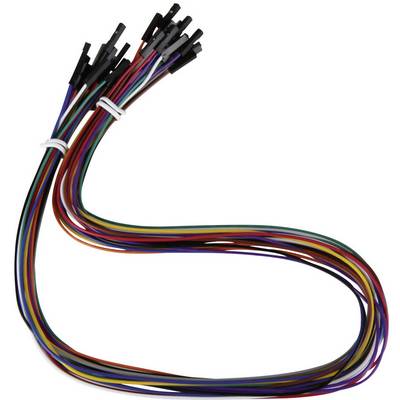 Multicoloured electrical wires with black connector plugs at their ends, bundled in two groups, against a white background.