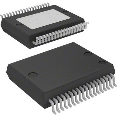Two black integrated circuits with metal connectors, rectangular in shape. They are shown side by side.