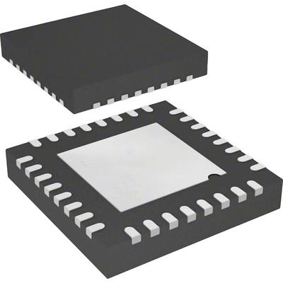 Two square microchip components, shown from above and from the side, illustrate the package design.