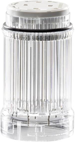 A transparent, cylindrical container with vertical grooves and a white lid; possibly a spice shaker.