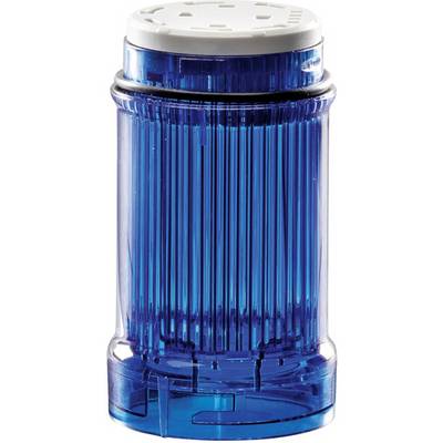 Blue salt shaker with white lid, upright design, ribbed surface for better grip.