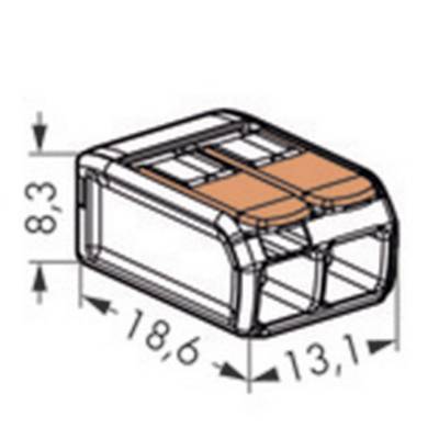 Technical drawing of a rectangular terminal block housing with dimensions: height 8.3 mm, length 18.6 mm, width 13.1 mm.