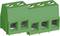 A green connector with three connection points and silver screw terminals for electrical connections.