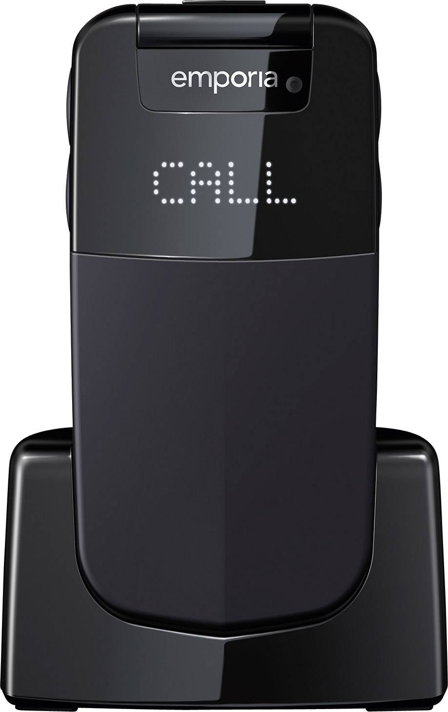 Emporia Glam Big button flip top mobile phone Charging station, Panic button Black-1