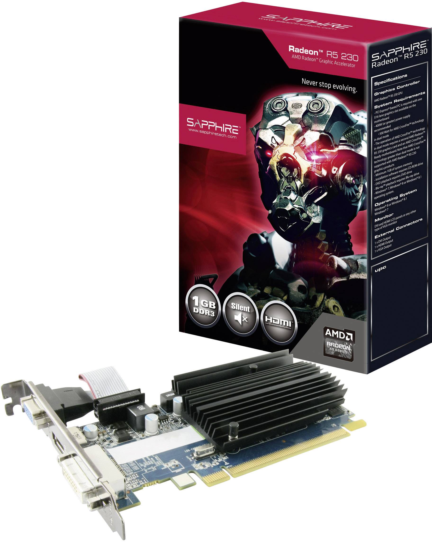 Sapphire GPU AMD Radeon R5 230 1 GB DDR3 RAM PCIe x16 HDMI™, DVI