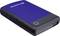 External hard drive in a blue casing, marked with 'Transcend'.
