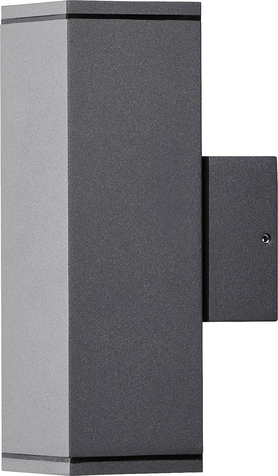 Wall light in a modern, rectangular design made of dark grey metal, illuminating upwards and downwards.
