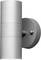 Grey cylindrical wall light with a simple, modern design. Mounted on a round bracket for outdoor lighting.