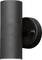 Black cylindrical exterior wall light, wall-mounted, with simple, modern design.