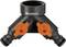 Gardena Y-Piece Water Distributor in Black and Orange with Two Shut-off Valves for Connecting Two Garden Hoses Simultaneously.