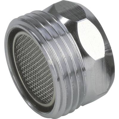A metal sieve closure with threading, commonly used as a ventilator or filter in taps.