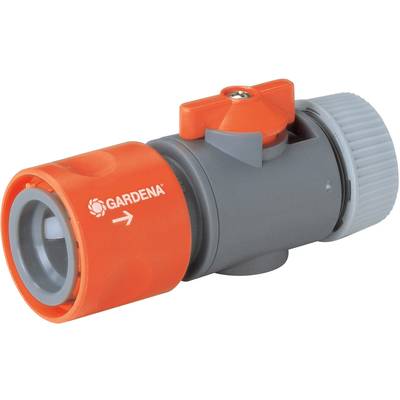 Gardena irrigation connection in red and grey with twist lock, suitable for connecting garden hose systems.
