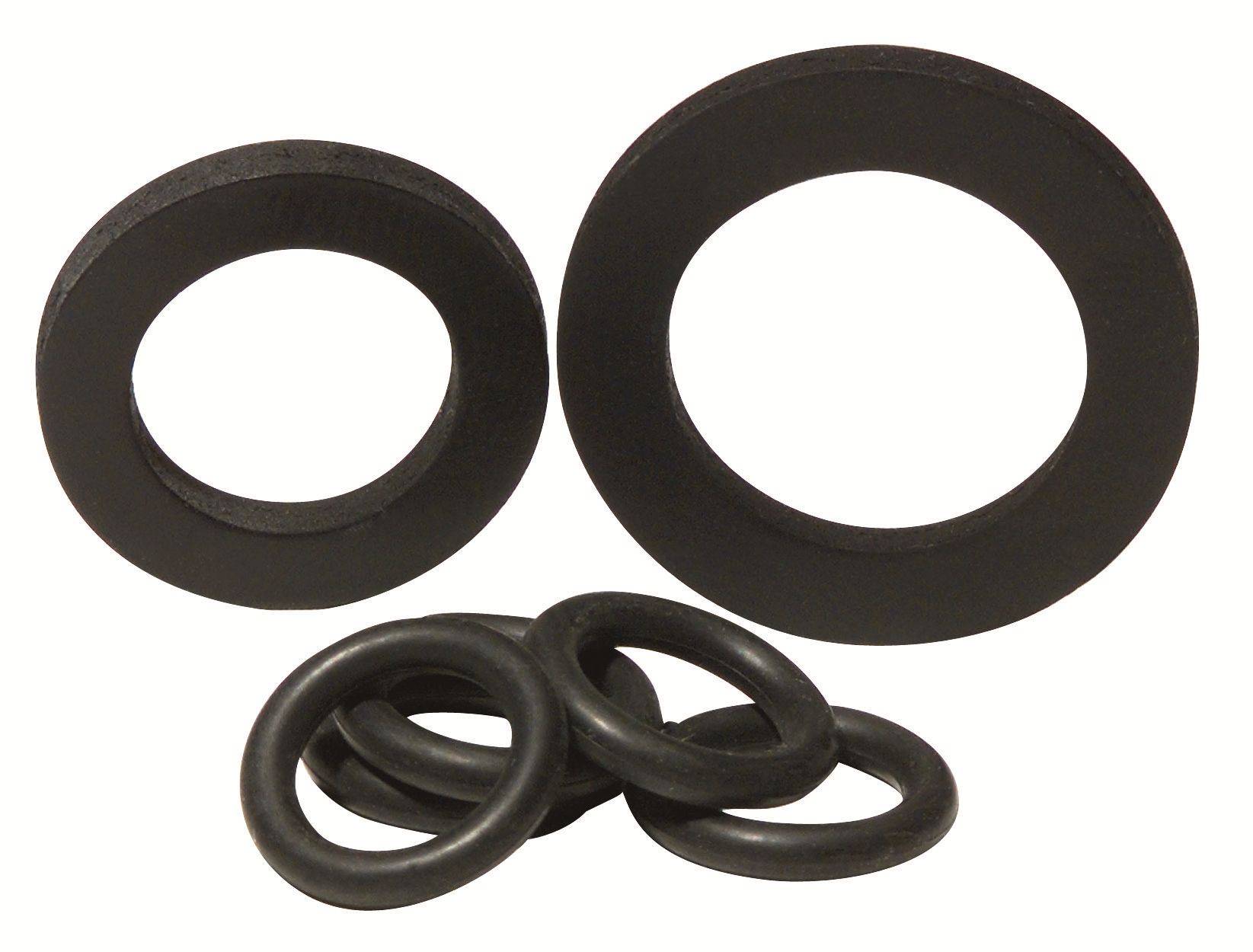 Rubber sealing rings in various sizes, unused, on a white background.