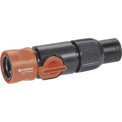 Garden hose coupling connector from Gardena with an orange and black design, lever for secure grip and compatible with Gardena Professional System.