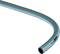 A flexible garden hose with a grey surface and blue stripe, suitable for water supply in the garden.