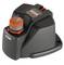 A black automatic garden hose reel with orange accents by Gardena, suitable for automatic watering.