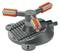 A round, non-slip lawn sprinkler with adjustable arms and nozzles for watering gardens.