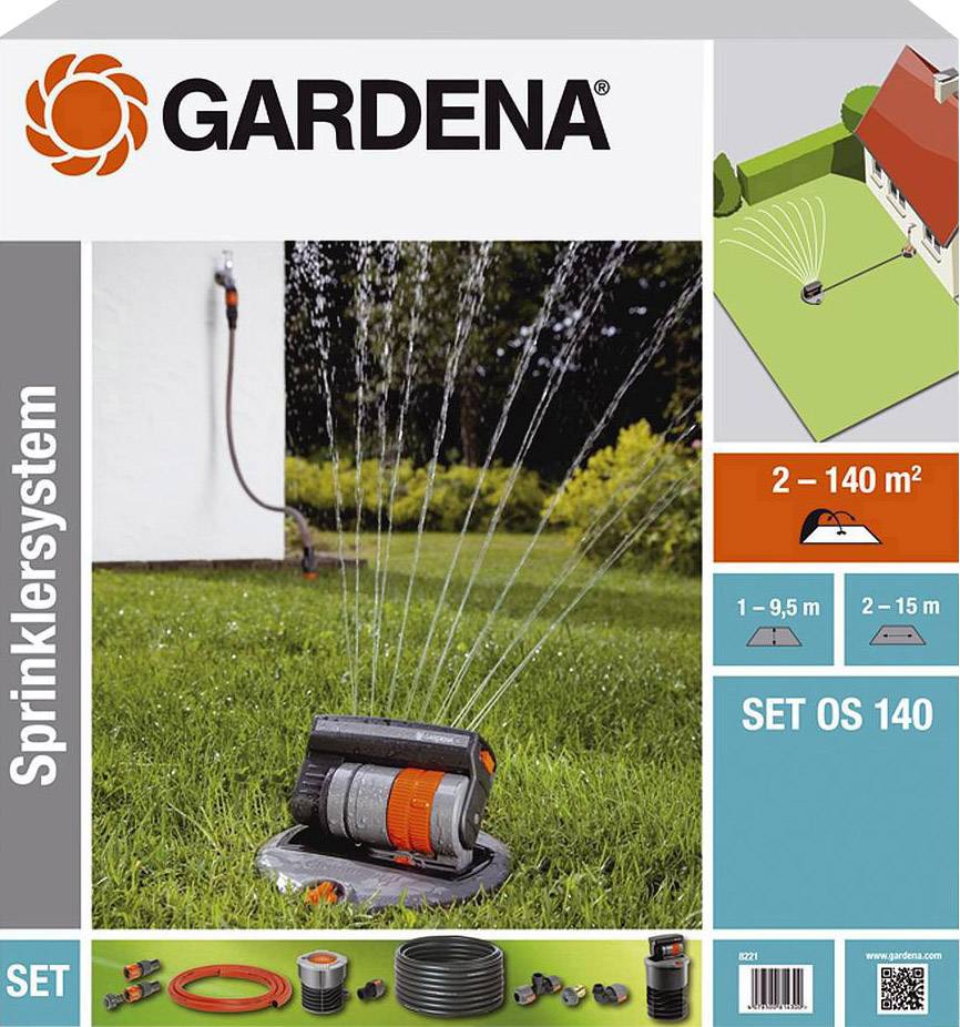 GARDENA 08221-20 OS 140 Retractable square sprinkler set 2 - 140 m²