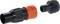 Two plastic connectors, one black with an orange handle, lying side by side, suitable for a tubing system.