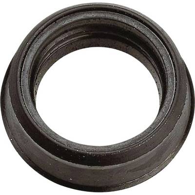Metal ring with a curved surface and flanged edges, potentially a sealing or connecting element in mechanical engineering.