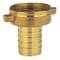 Brass garden hose connector with ribbed hose end and threaded coupling, for easy attachment to taps.